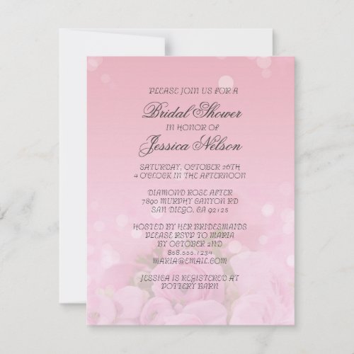 Luxury Pink Roses Bouquet Bridal Invitation
