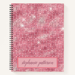 Luxury Pink Shimmering Sequins Custom Name Notebook