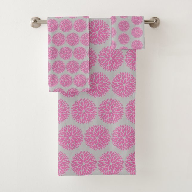 LUXURY PINK SILVER DAHLIA BATHROOM TOWEL SET (Insitu)