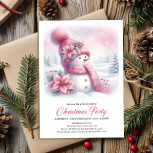 Luxury Pink Snowman Kids Editable Christmas Invite