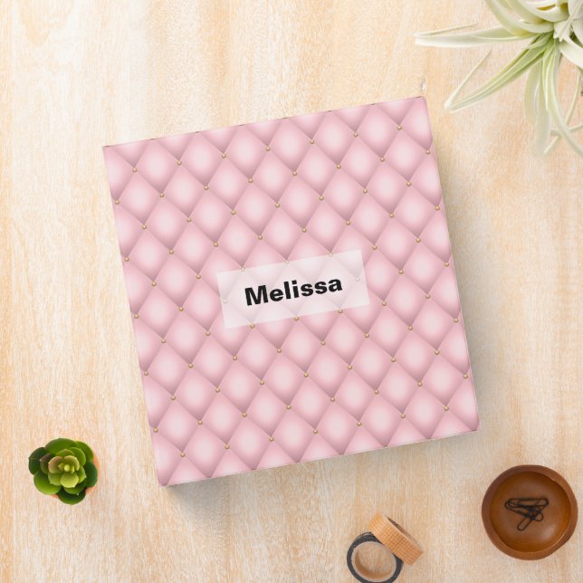 Luxury Pink Tufted Diamond Pattern 3 Ring Binder (In Situ)