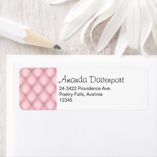 Luxury Pink Tufted Diamond Pattern Address Label (Insitu)