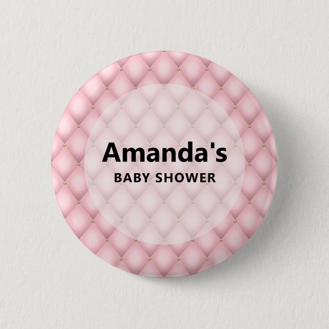 Luxury Pink Tufted Diamond Pattern Baby Shower Button (Front)