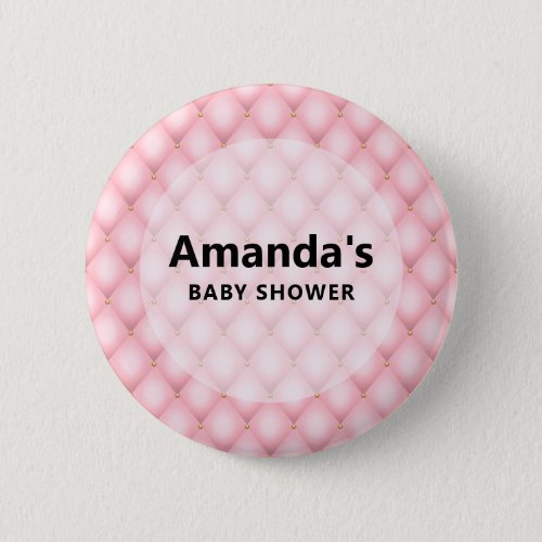 Luxury Pink Tufted Diamond Pattern Baby Shower Button