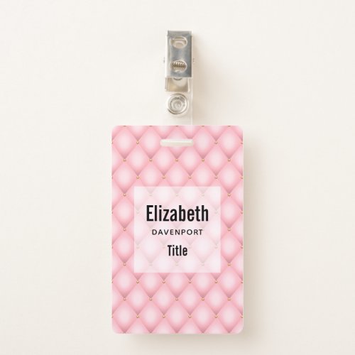 Luxury Pink Tufted Diamond Pattern Badge