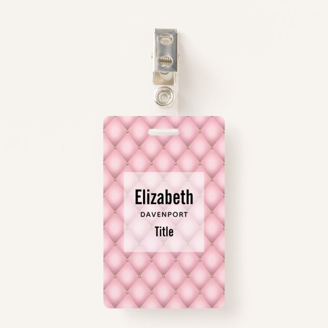 Luxury Pink Tufted Diamond Pattern Badge (Front with Clip)