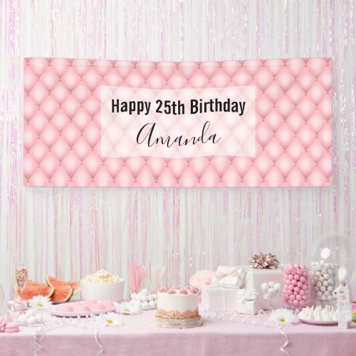 Luxury Pink Tufted Diamond Pattern Birthday Banner