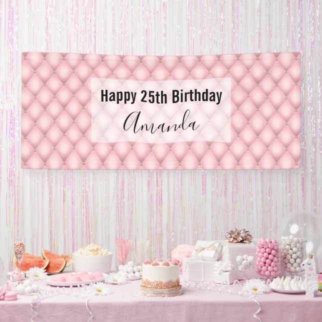 Luxury Pink Tufted Diamond Pattern Birthday Banner (Party)