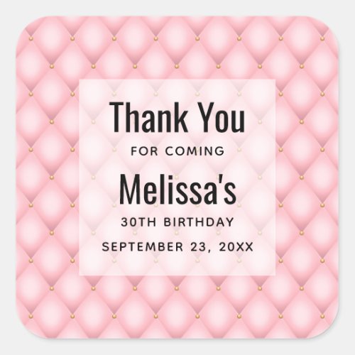 Luxury Pink Tufted Diamond Pattern Birthday Square Sticker