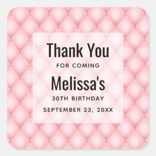 Luxury Pink Tufted Diamond Pattern Birthday Square Sticker
