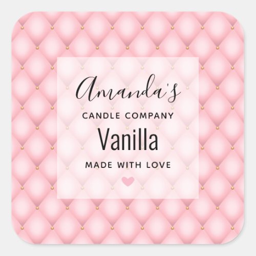 Luxury Pink Tufted Diamond Pattern Candle Business Square Sticker