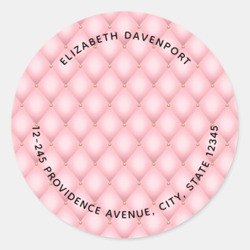 Luxury Pink Tufted Diamond Pattern Classic Round Sticker