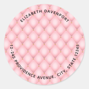 Luxury Pink Tufted Diamond Pattern Classic Round Sticker