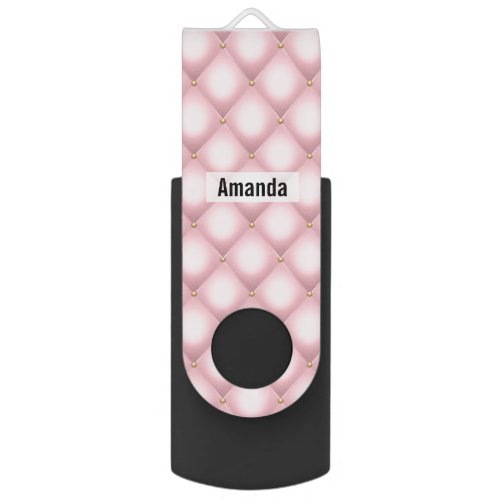 Luxury Pink Tufted Diamond Pattern Flash Drive