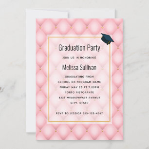 Luxury Pink Tufted Diamond Pattern Graduation Invitation