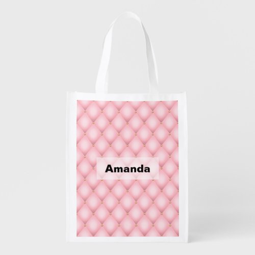 Luxury Pink Tufted Diamond Pattern Grocery Bag