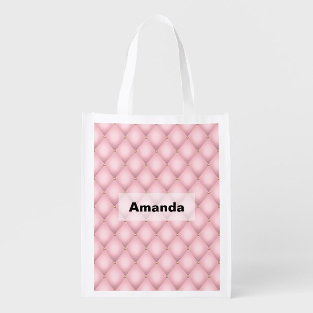 Luxury Pink Tufted Diamond Pattern Grocery Bag (Front)