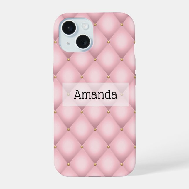 Luxury Pink Tufted Diamond Pattern Iphone Case (Back)