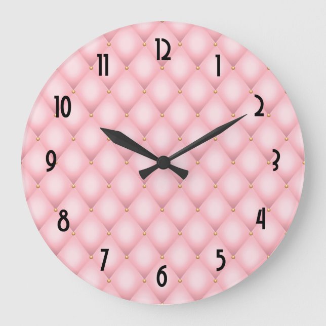 Luxury Pink Tufted Diamond Pattern Large Clock (Front)