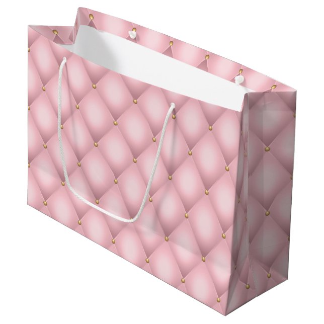 Luxury Pink Tufted Diamond Pattern Large Gift Bag (Front Angled)