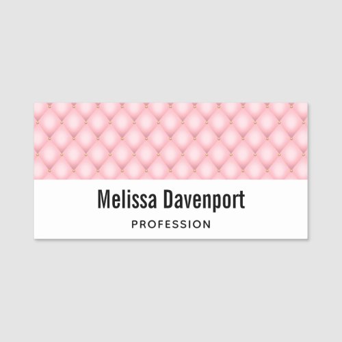 Luxury Pink Tufted Diamond Pattern Name Tag