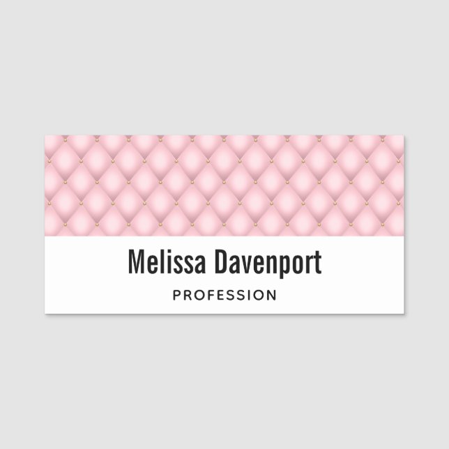 Luxury Pink Tufted Diamond Pattern Name Tag (Front)
