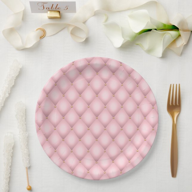 Luxury Pink Tufted Diamond Pattern Paper Plates (Wedding)
