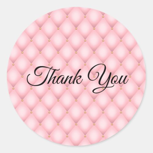 Luxury Pink Tufted Diamond Pattern Thank You Classic Round Sticker