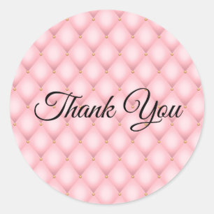 Luxury Pink Tufted Diamond Pattern Thank You Classic Round Sticker