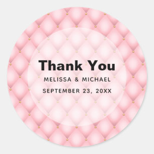 Luxury Pink Tufted Diamond Pattern Thank You Classic Round Sticker