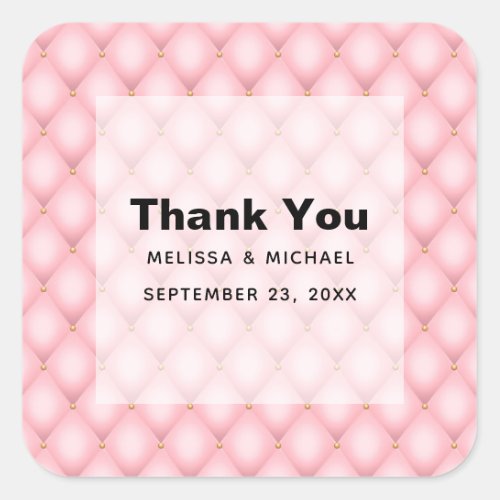 Luxury Pink Tufted Diamond Pattern Thank You Square Sticker