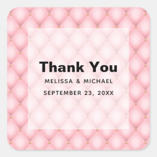 Luxury Pink Tufted Diamond Pattern Thank You Square Sticker