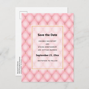 Luxury Pink Tufted Diamond Pattern Wedding Announcement Postcard