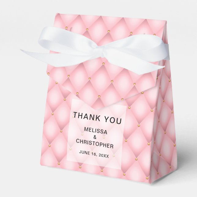 Luxury Pink Tufted Diamond Pattern Wedding Favor Boxes (Front Side)