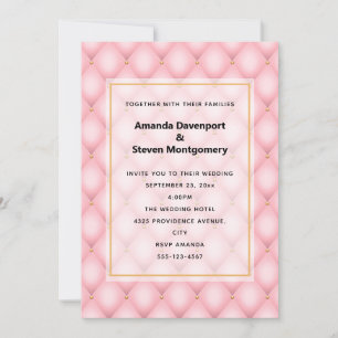 Luxury Pink Tufted Diamond Pattern Wedding Invitation