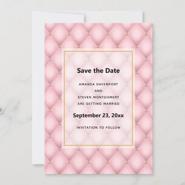 Luxury Pink Tufted Diamond Pattern Wedding Save The Date (Front)