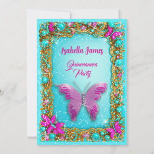 luxury pink turquoise gold jewels glitter fancy invitation