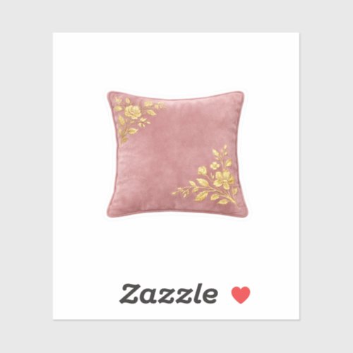 Luxury Pink Velvet Pillow Gold Floral Embroidery Sticker