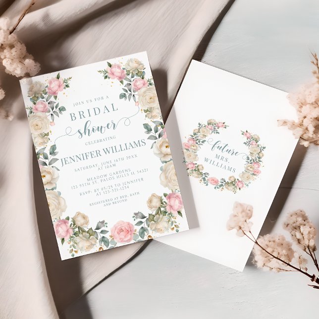 Luxury Pink White Floral Bridal Shower Invitation (Creator Uploaded)