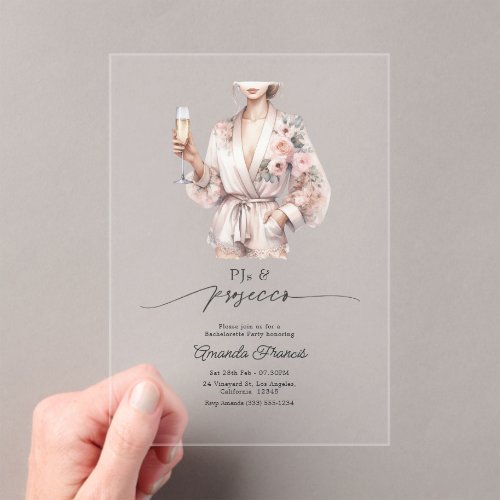 Luxury PJs &amp; Prosecco Acrylic Bachelorette Party Invitations