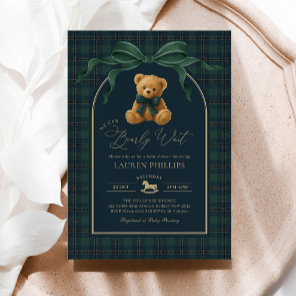 Luxury Plaid Teddy Bear Boy Baby Shower Invitation