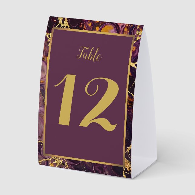 Luxury Plum And Gold Marble  Paper Table Tent (Front)