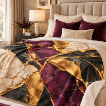 Luxury Plum Black Gold Kintsugi Marble Home Accent
