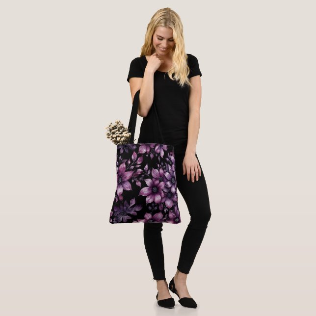 Luxury Plum Floral Gym Tote Bag for Yoga & Fitness (On Model)