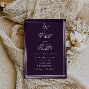 Luxury Plum Monogram Wedding Invitation
