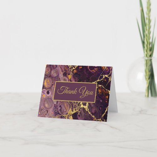 Luxury Plum Purple Marble With Gold Thank You Card