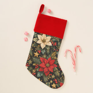 Luxury Poinsettia Christmas Floral Pattern Stocking