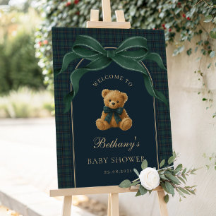 Luxury Polo Plaid Teddy Bear Baby Shower Welcome Foam Board