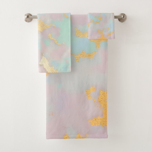 Luxury Popular Blush Pink Mint Gold Collection Bath Towel Set (Insitu)