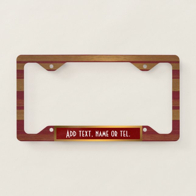 Luxury Popular Burgundy Gold Linen Collection License Plate Frame (Front)